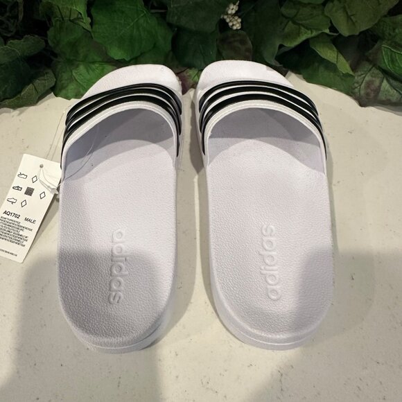 Adidas Adilette Shower Slides White & Black Slip-On Sandals Size 7 Comfortable L - Picture 4 of 6